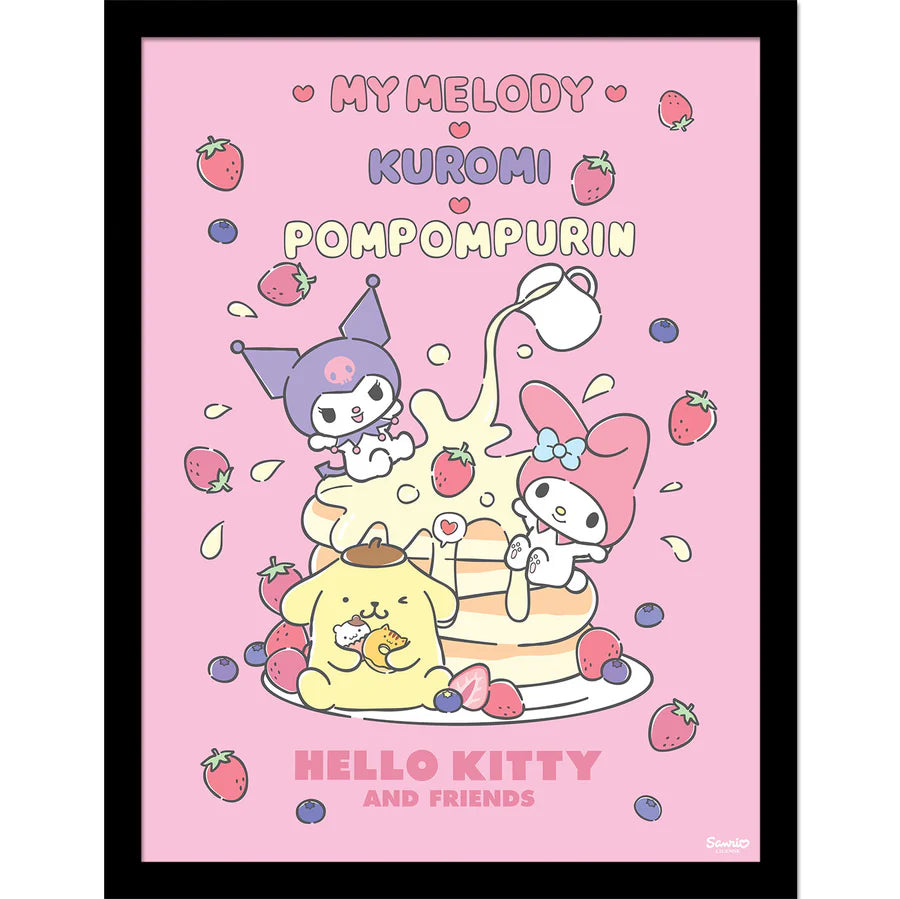 Hello Kitty and Friends My Melody, Kuromi and Pompompurin With Pancakes Framed Collector Print