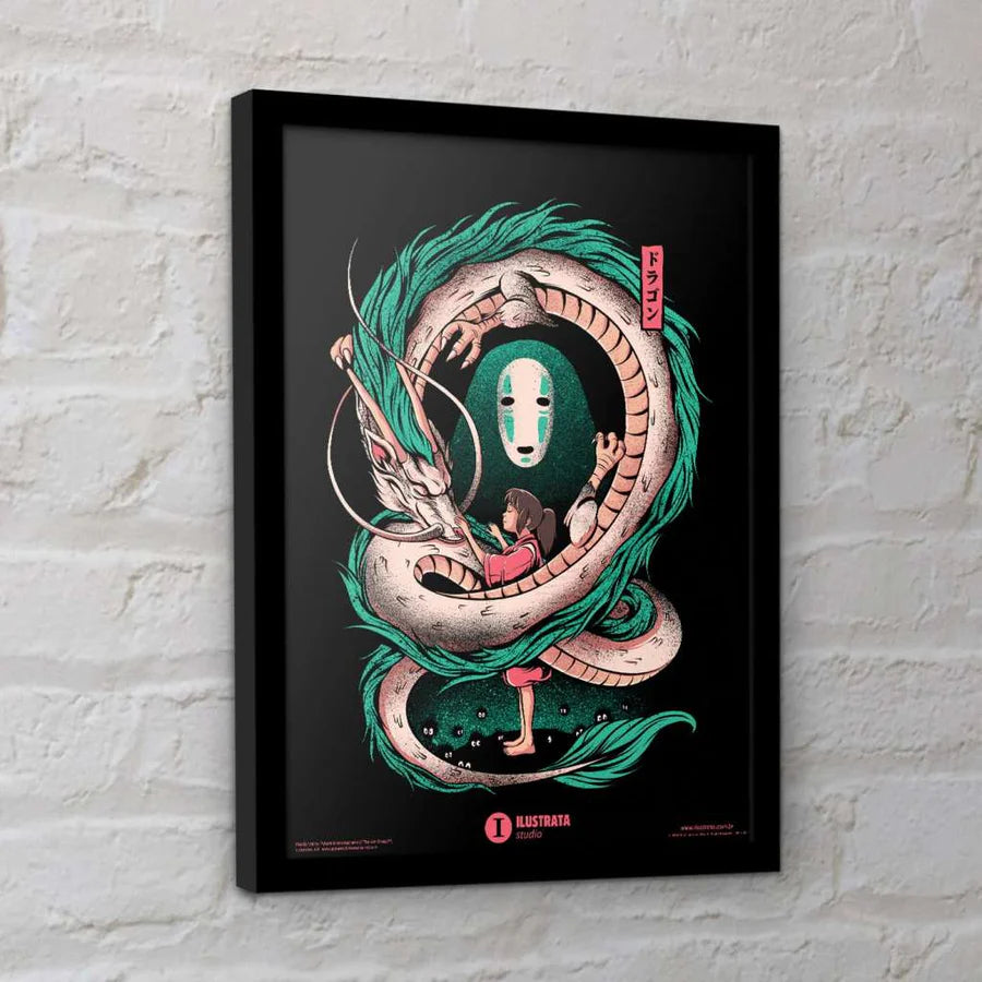 Studio Ghibli Spirited Away Ilustrata The Girl and the Dragon Framed Collector Print