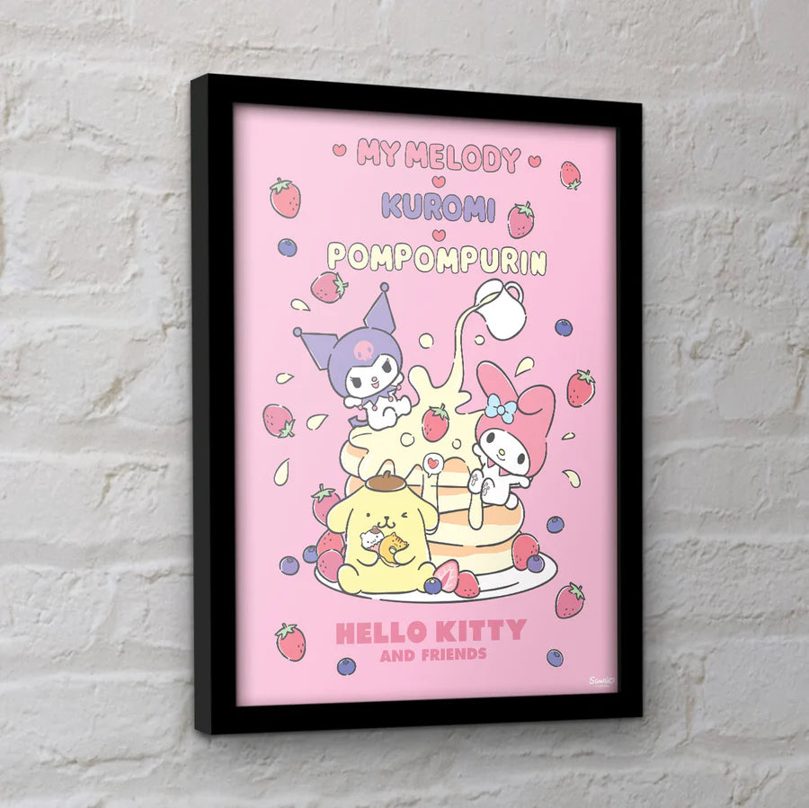 Hello Kitty and Friends My Melody, Kuromi and Pompompurin With Pancakes Framed Collector Print