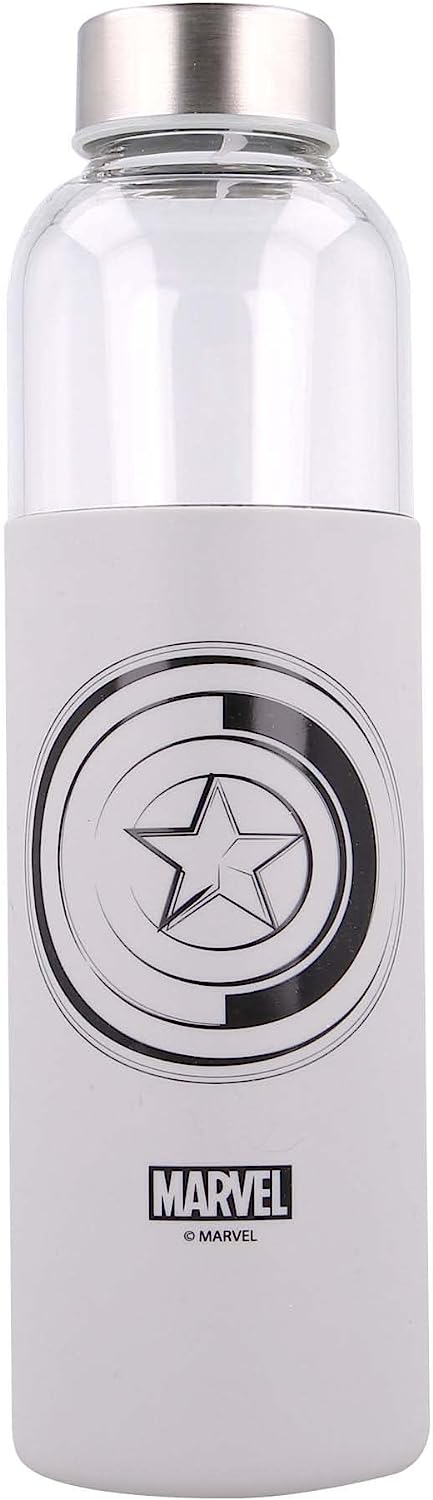 Marvel Captain America Shield 580ml Glass Bottle with Silicone Sleeve