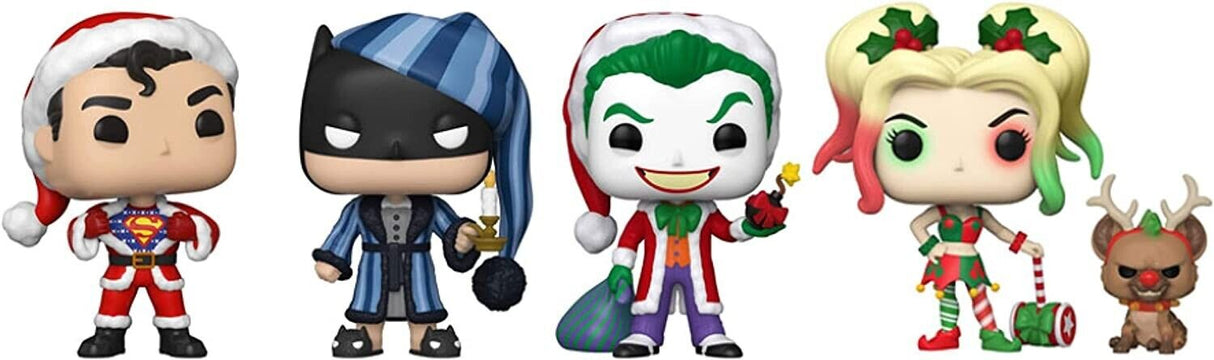 DC Comics Superman (In Holiday Sweater), Batman (As Ebenezer Scrooge), The Joker (As Santa) & Harley Quinn (With Helper) Funko Pop! Vinyl Figure 4-Pack