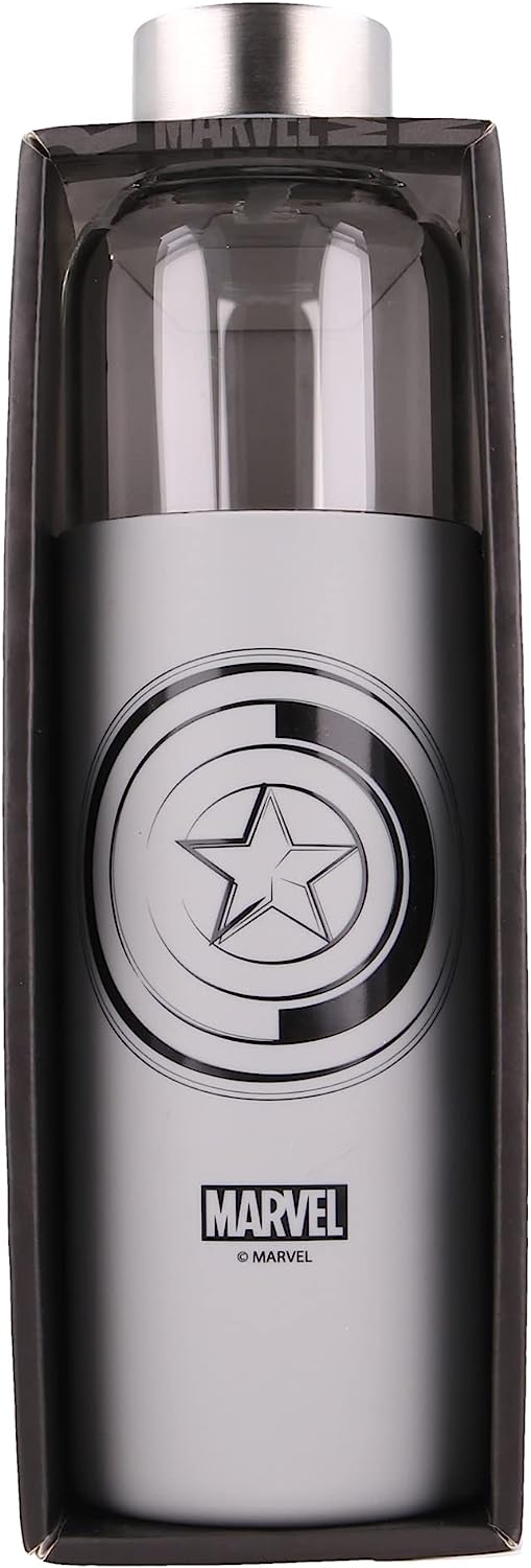 Marvel Captain America Shield 580ml Glass Bottle with Silicone Sleeve