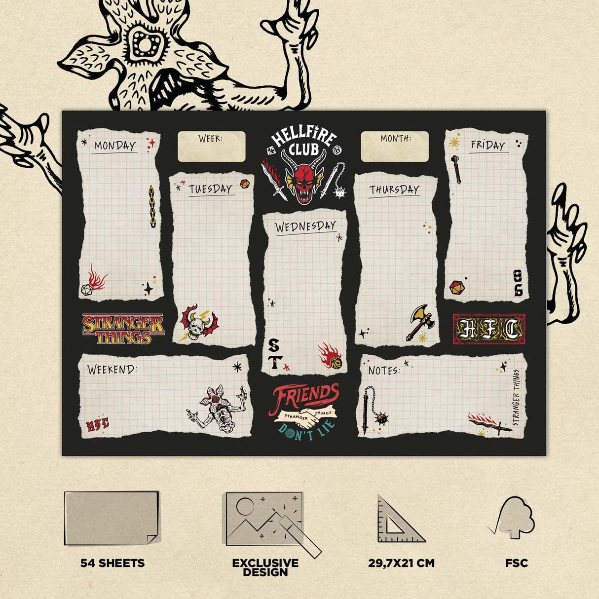 Stranger Things Hellfire Club A4 Weekly Planner