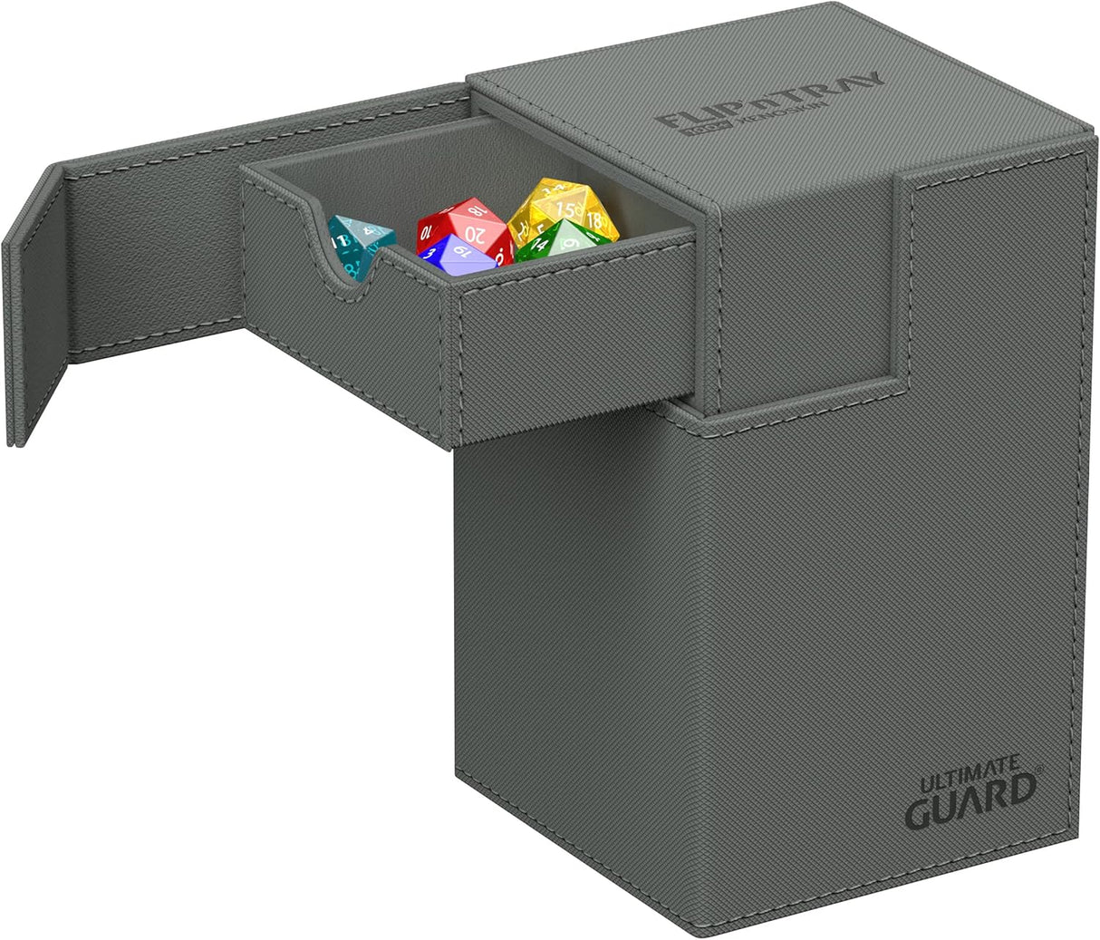 Ultimate Guard Flip 'n' Tray Xenoskin Trading Card Deck Box & Dice Tray (Grey) (100+ Capacity)