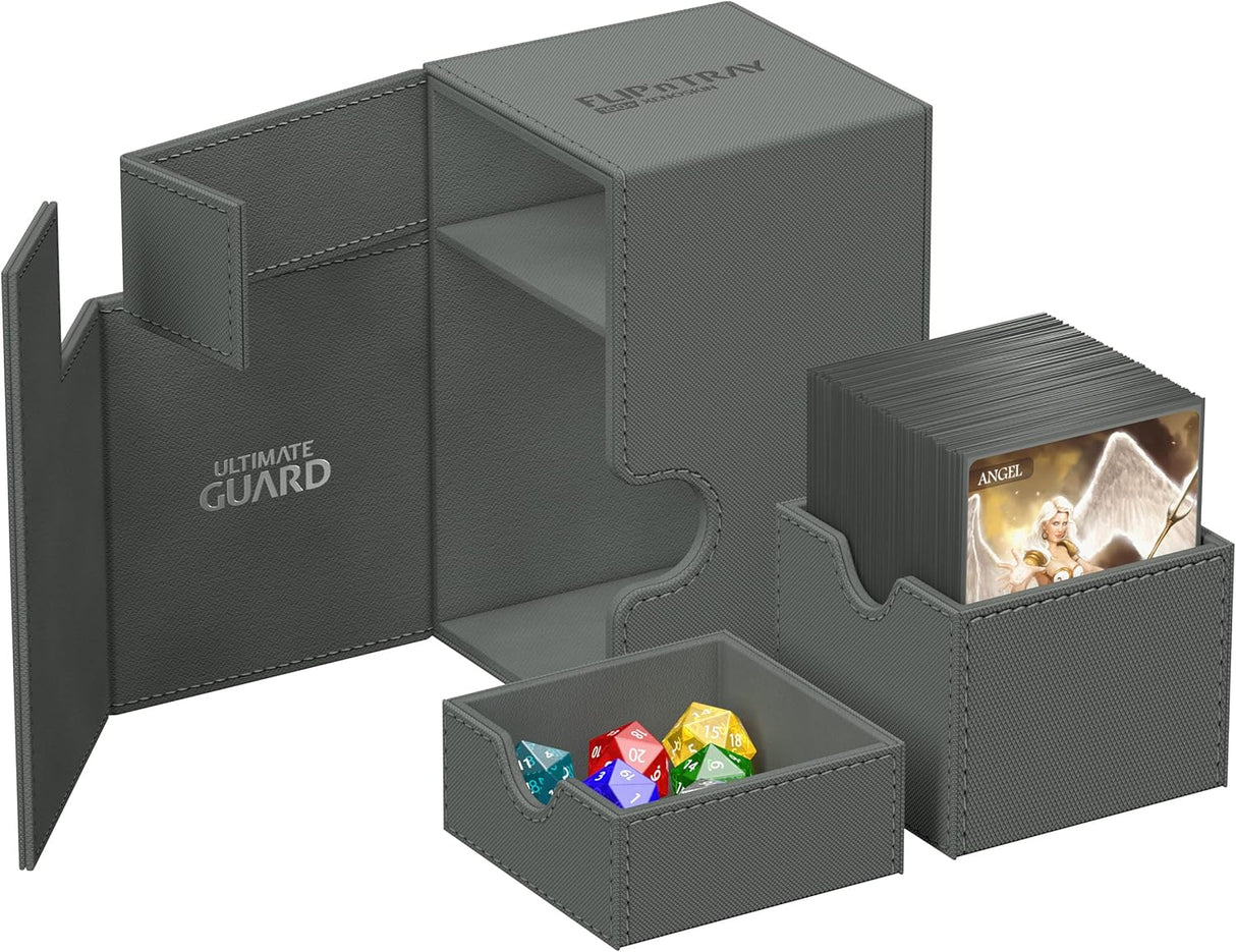 Ultimate Guard Flip 'n' Tray Xenoskin Trading Card Deck Box & Dice Tray (Grey) (100+ Capacity)