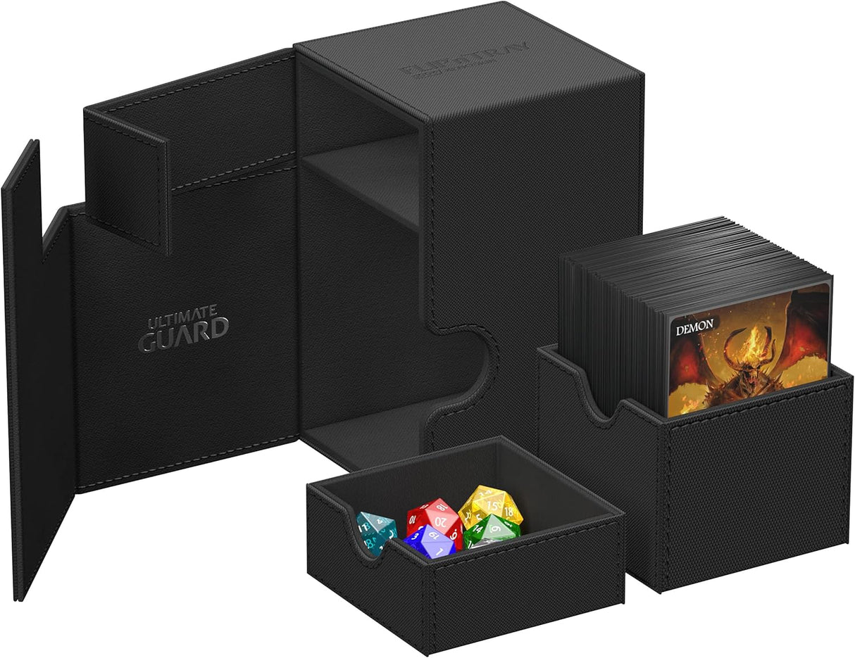 Ultimate Guard Flip 'n' Tray Xenoskin Trading Card Deck Box & Dice Tray (Black) (100+ Capacity)