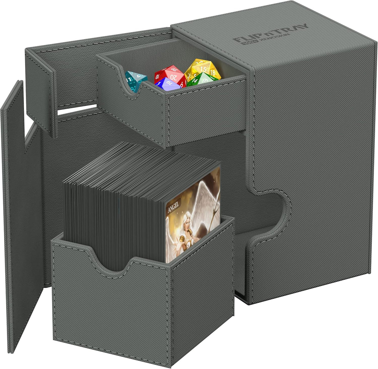Ultimate Guard Flip 'n' Tray Xenoskin Trading Card Deck Box & Dice Tray (Grey) (100+ Capacity)