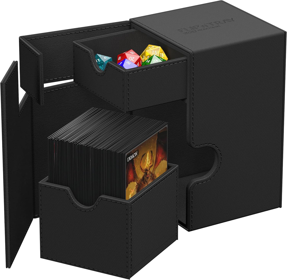 Ultimate Guard Flip 'n' Tray Xenoskin Trading Card Deck Box & Dice Tray (Black) (100+ Capacity)