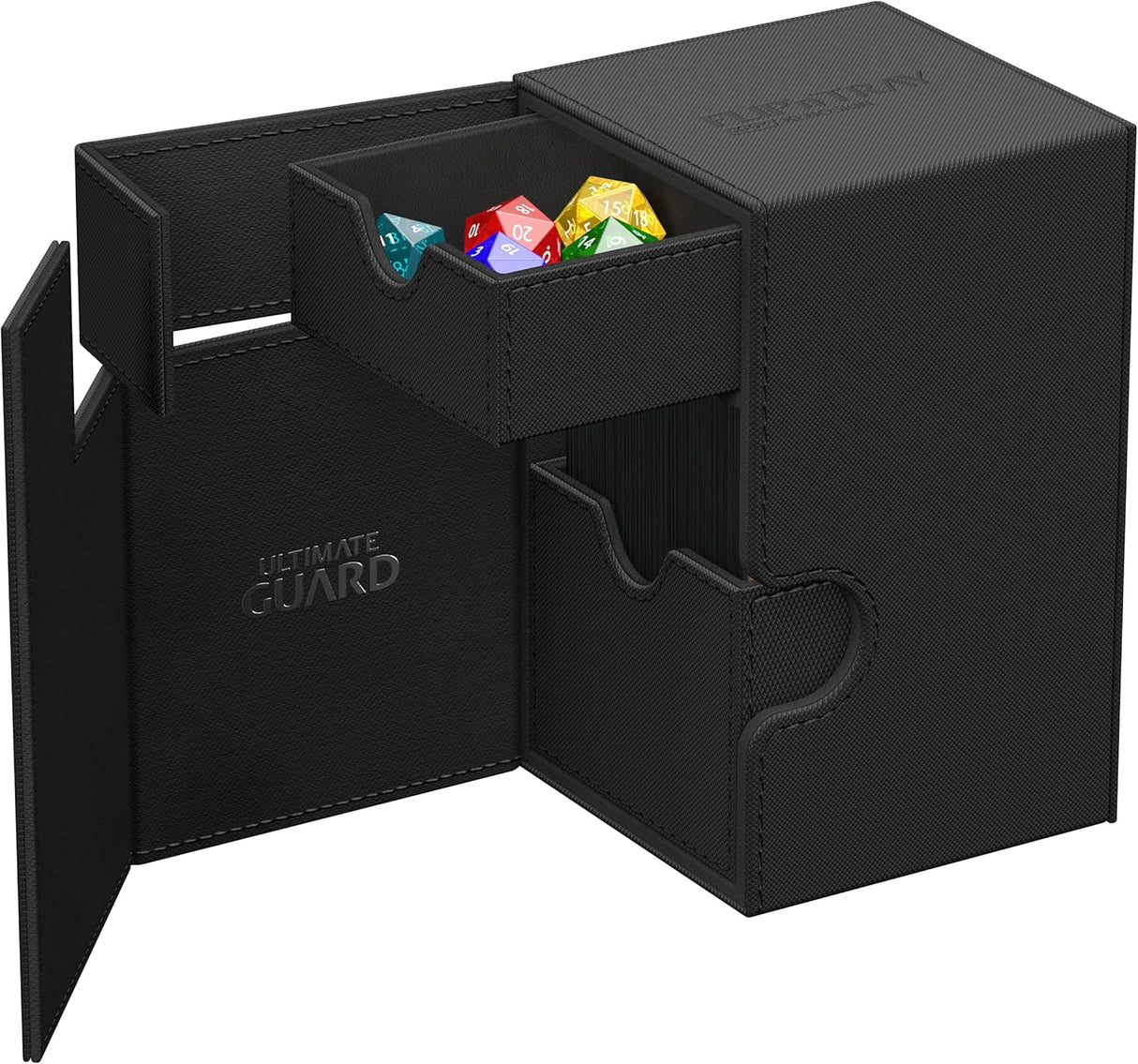 Ultimate Guard Flip 'n' Tray Xenoskin Trading Card Deck Box & Dice Tray (Black) (100+ Capacity)