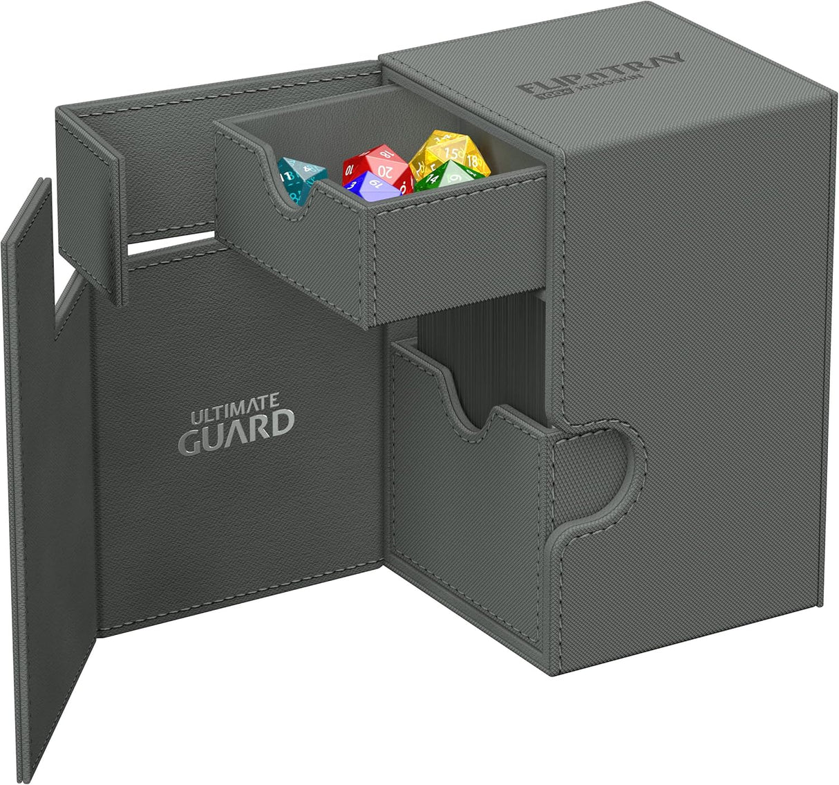 Ultimate Guard Flip 'n' Tray Xenoskin Trading Card Deck Box & Dice Tray (Grey) (100+ Capacity)