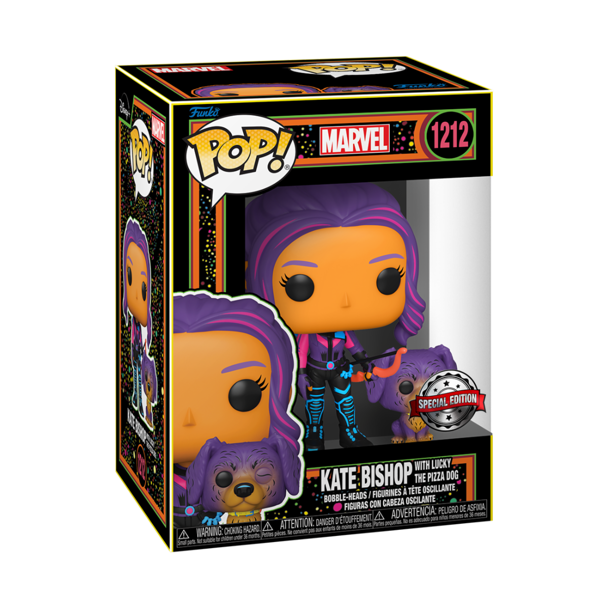 Marvel Kate Bishop (With Lucky the Pizza Dog) (Blacklight) Funko Pop! Vinyl Figure #1212