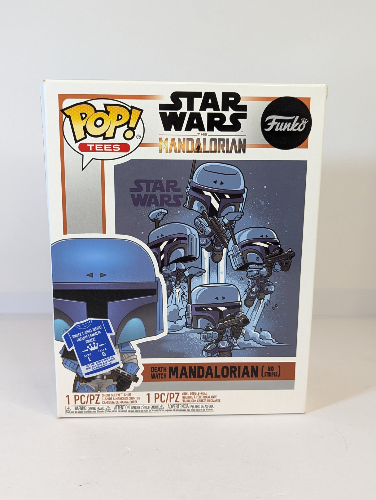 Star Wars The Mandalorian Death Watch Mandalorian (No Stripes) Funko Pop! Vinyl Figure & T-Shirt (Large) Set