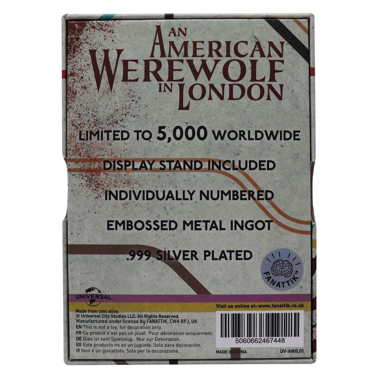An American Werewolf in London Limited Edition .999 Silver Plated Scaled Replica Pub Sign