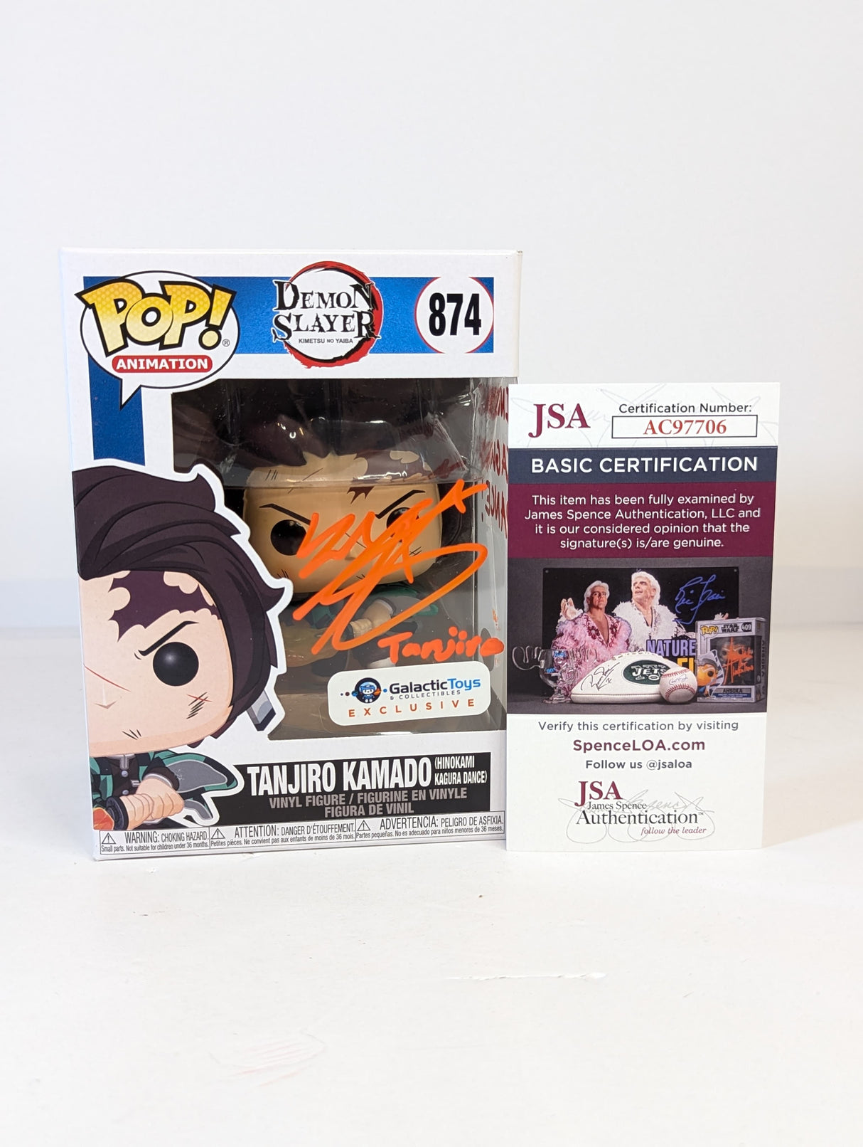 Demon Slayer Tanjiro Kamado (Hinokami Kagura Dance) Funko Pop! Vinyl Figure #874 Signed by Zach Aguilar