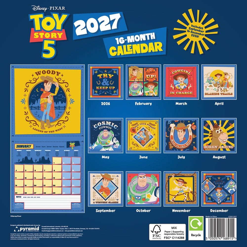 Toy Story Calendar 2027 30 x 30 cm