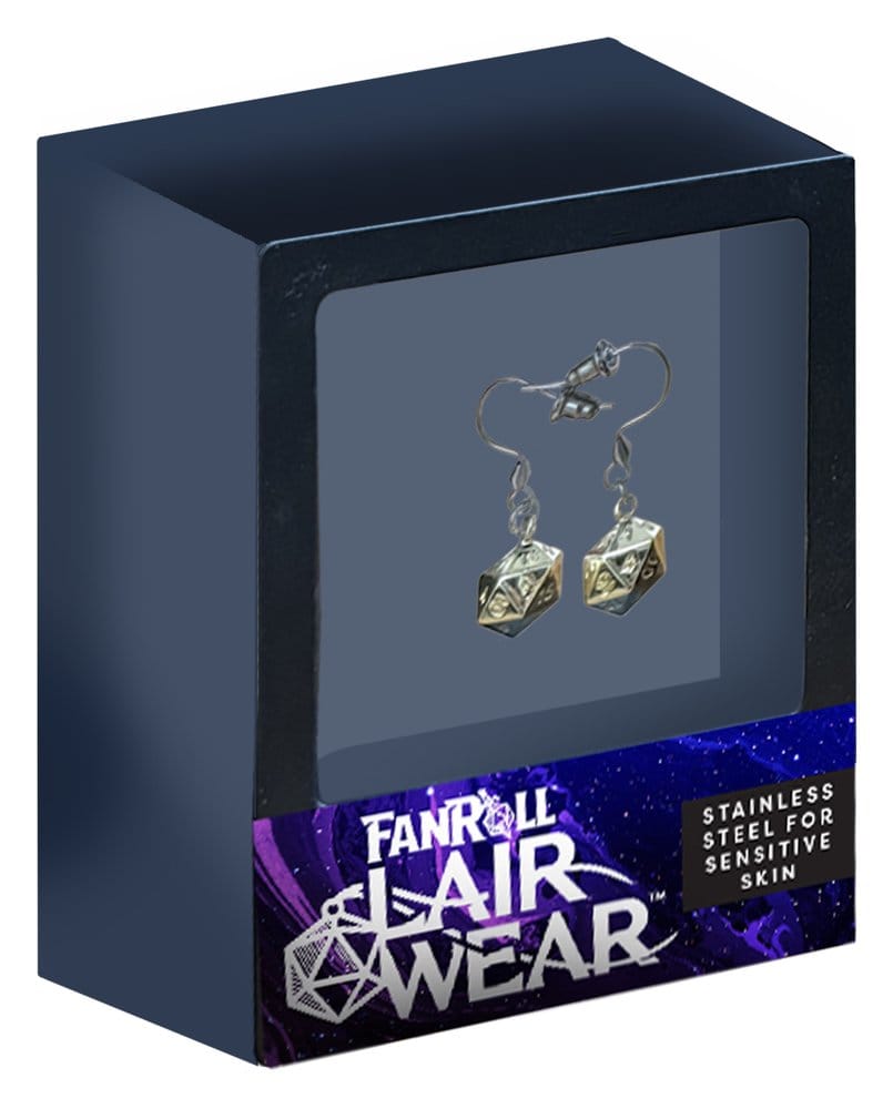 Lair Wear Dice Earrings D20 Gold Metal