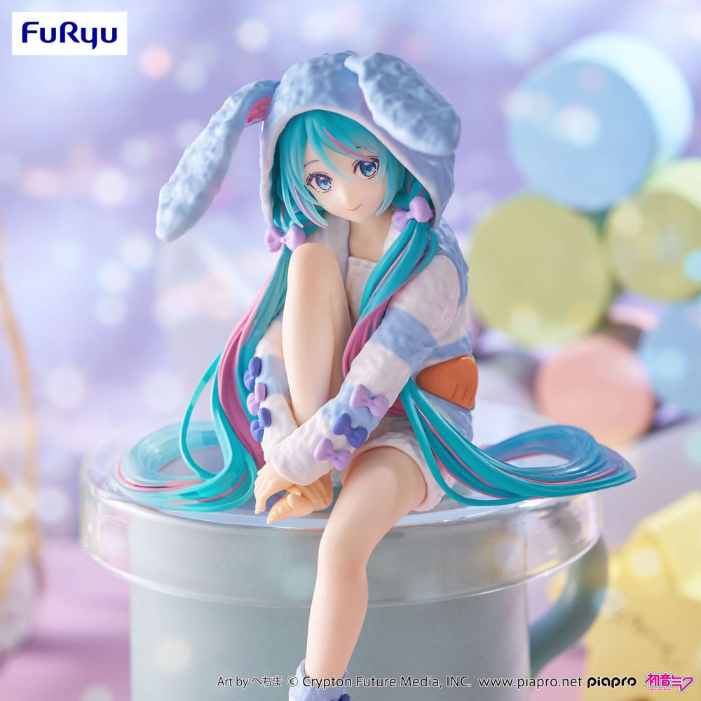 Hatsune Miku Noodle Stopper Rabbit Ear Hood Pajama Blue Color Ver. 14 cm PVC Statue