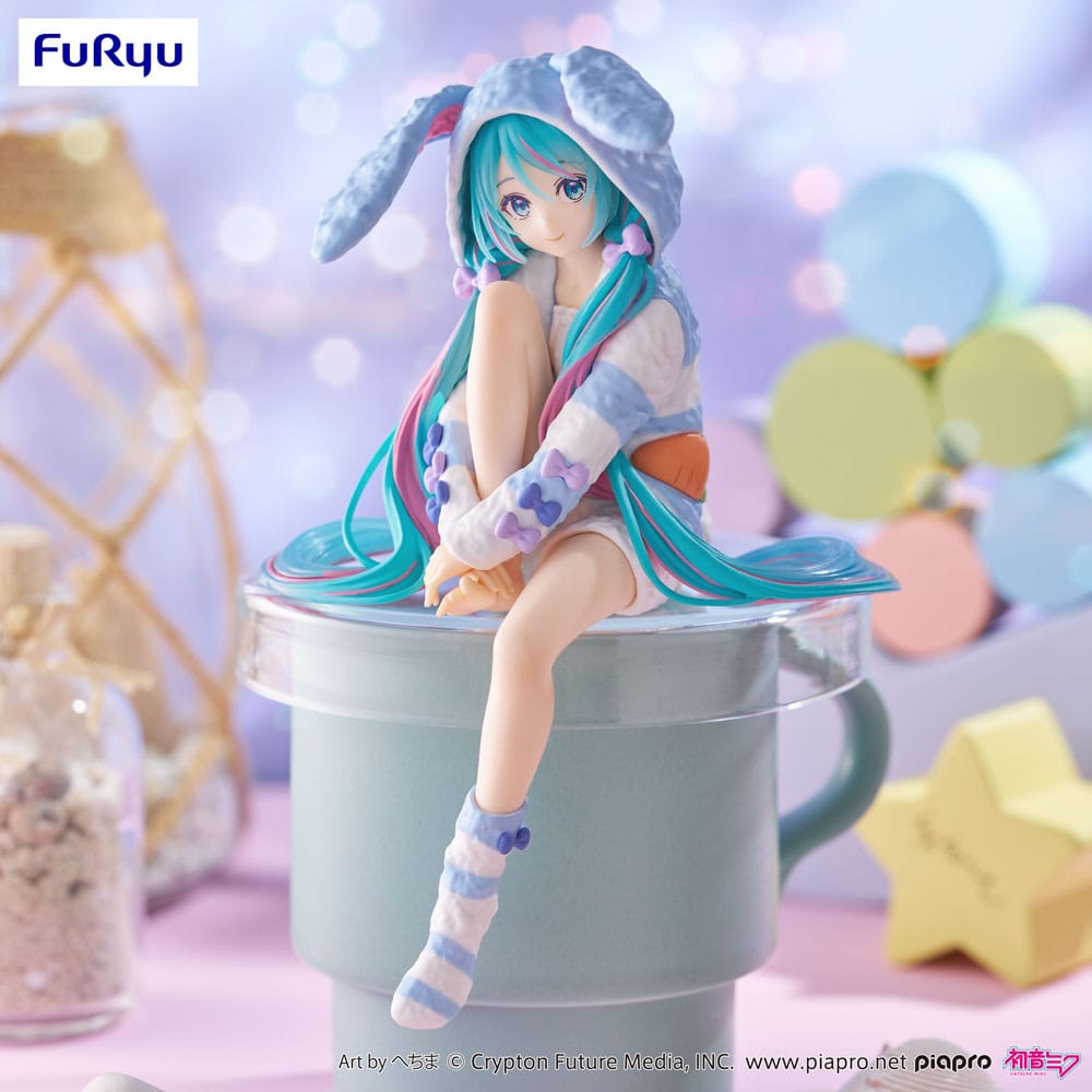 Hatsune Miku Noodle Stopper Rabbit Ear Hood Pajama Blue Color Ver. 14 cm PVC Statue