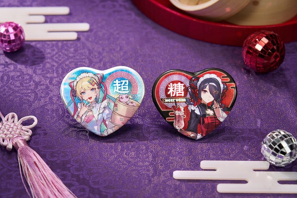 Needy Streamer Overload Needy Streamer Chinese Restaurant Series Heart-Shaped Pinback Button OMGkawaiiAngel 7 x 6 cm