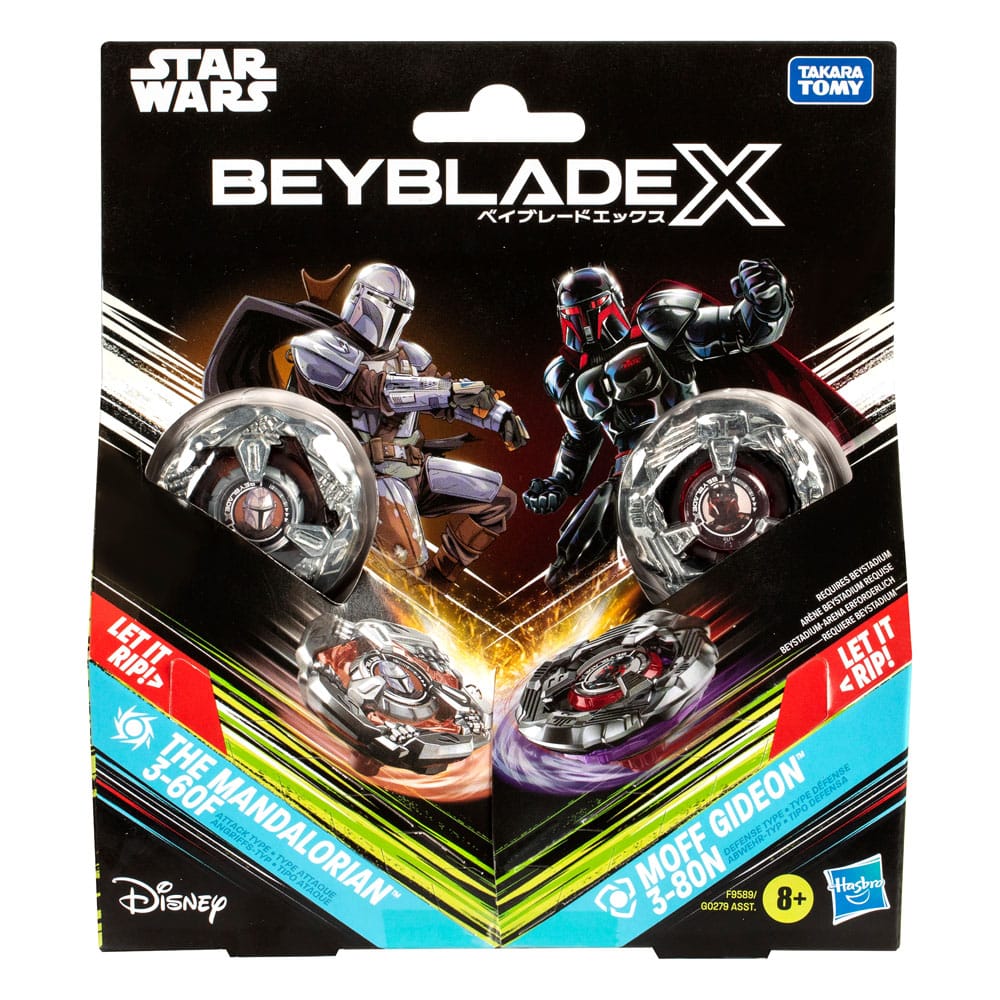 Beyblade X and Star Wars Collab The Mandalorian 3-60F vs. Moff Gideon 3-80N