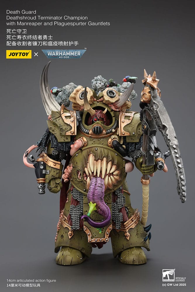 Warhammer 40k Action Figure 1/18 Death Guard Deathshroud Terminator Champion with Manreaper and Plaguespurter Gauntlets 14 cm