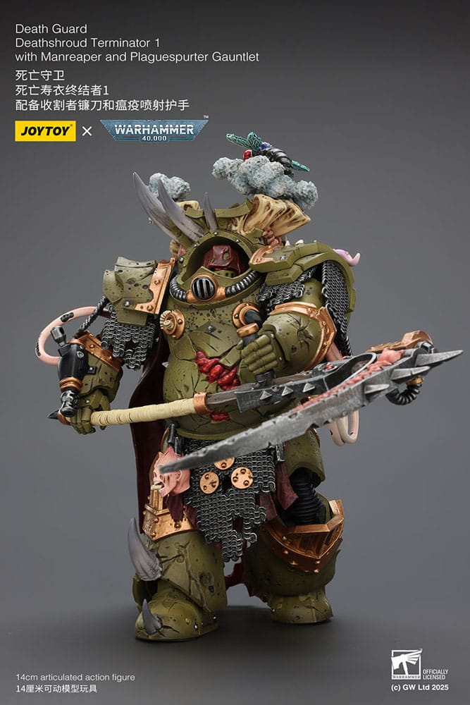 Warhammer 40k Action Figure 1/18 Death Guard Deathshroud Terminator 1 with Manreaper and Plaguespurter Gauntlet 14 cm