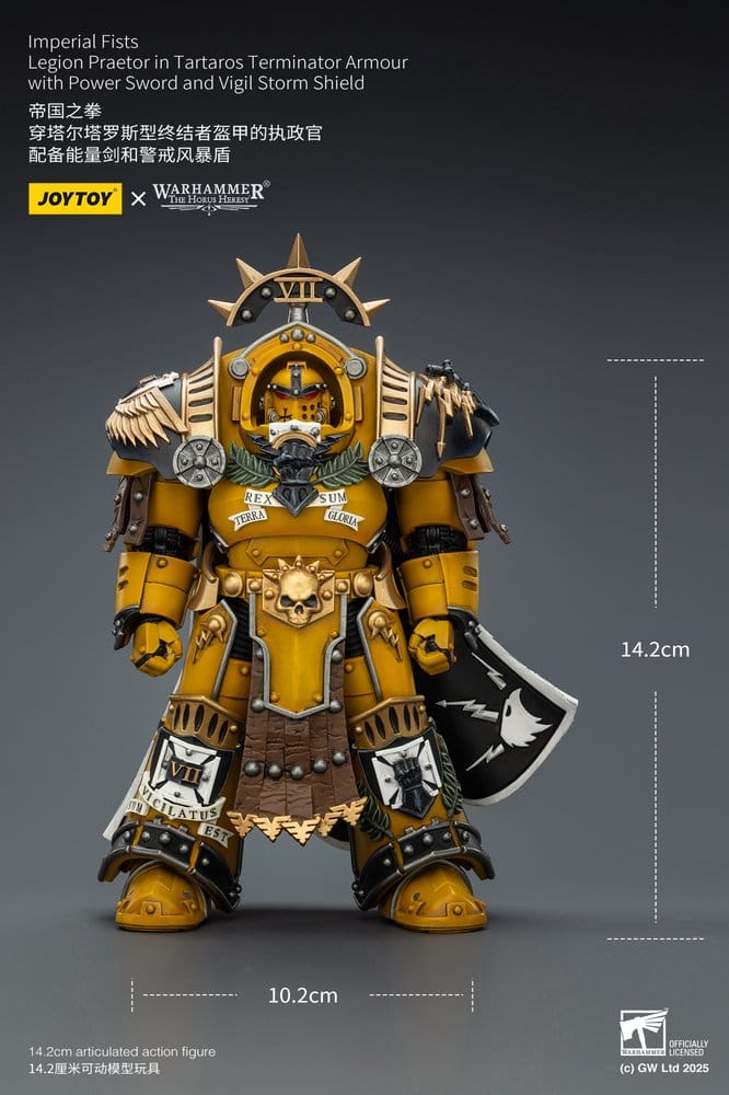 Warhammer Imperial Fists Action Figure Legion Praetor in Tartaros Terminator Armourwith Power Sword and Vigil Storm Shield 14 cm