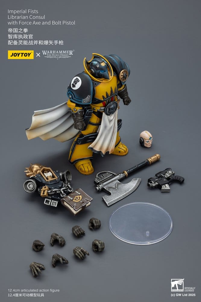 Warhammer Imperial Fists Action Figure Librarian Consulwith Force Axe and Bolt Pistol 12 cm