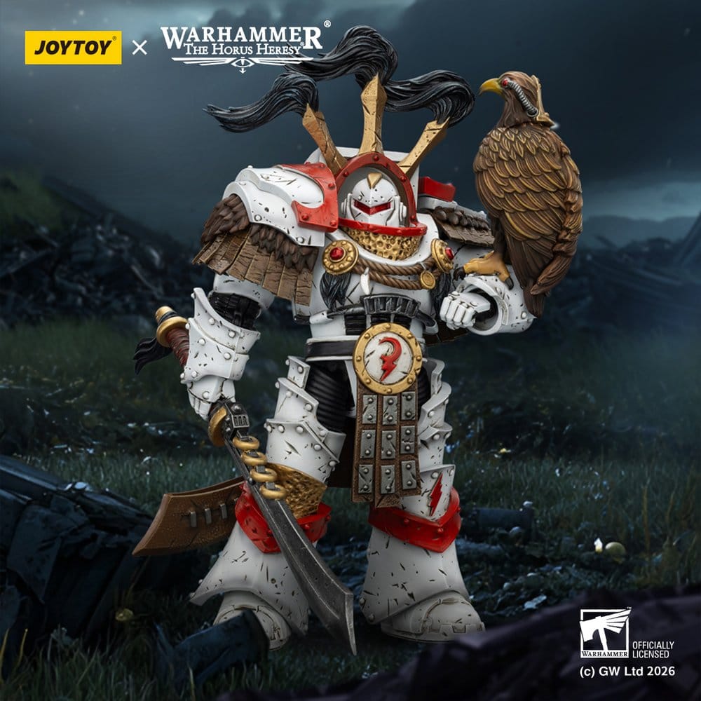 Warhammer 40,000 Action Figure White Scars Legion Praetor in Cataphractii Terminator Armour with Cyber Hawk Chogorian sword and combi-melta 14 cm