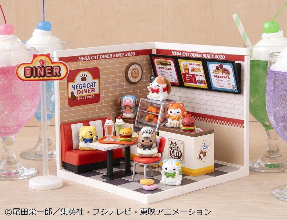 One Piece Mega Cat Project Mini Figures NyanPieceNyan! Diner! 3 cm Blind Box Display (6)