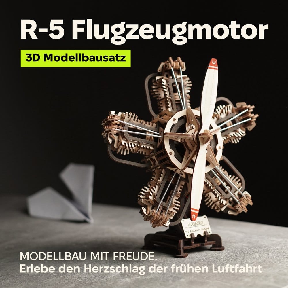 Ugears 3D Wooden Model Kit R-5 Aircraft Engine 25 cm