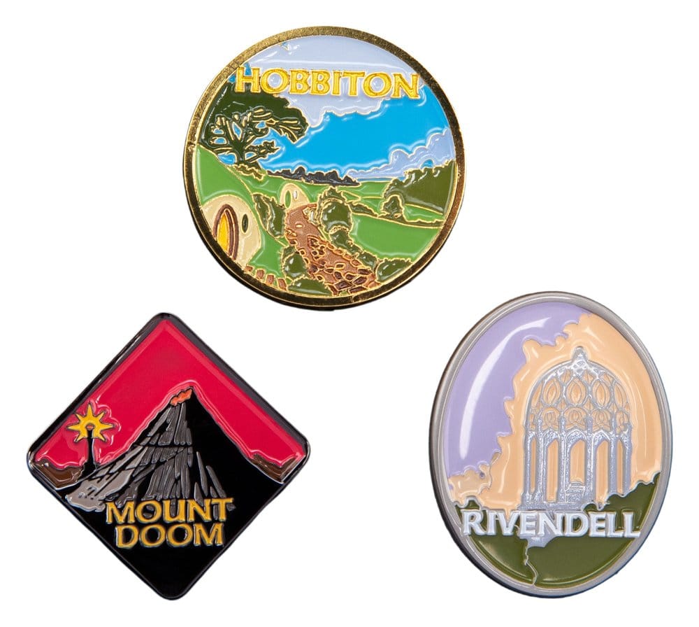 The Lord of the Rings Trilogy Pin Set Hobbiton, Rivendell & Mount Doom