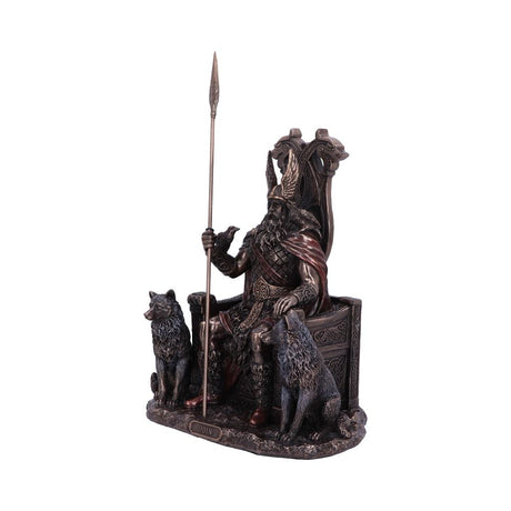 Bronze Odin All Father Wolves and Throne Figurine 22cm