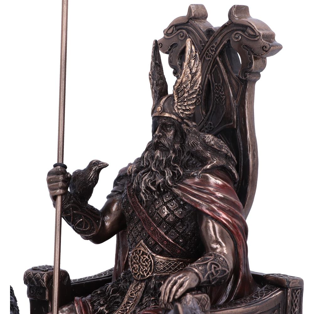 Bronze Odin All Father Wolves and Throne 22cm Statue