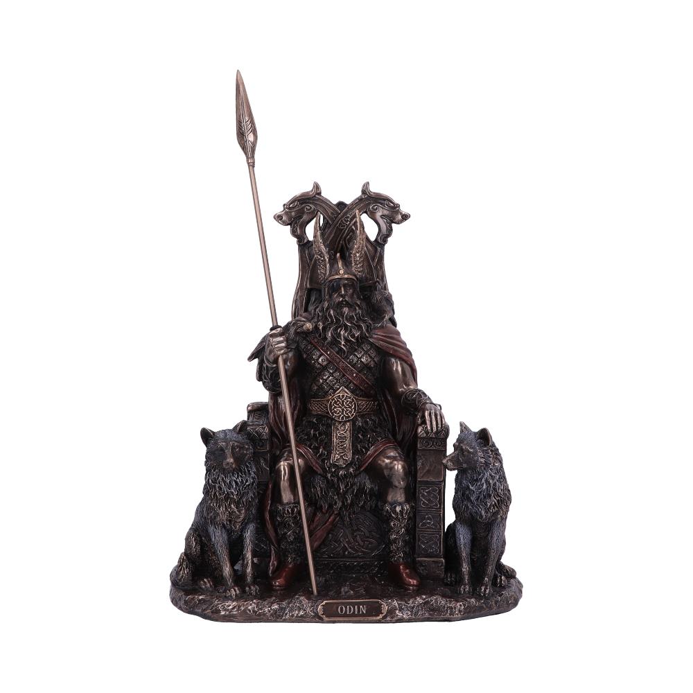 Bronze Odin All Father Wolves and Throne 22cm Statue