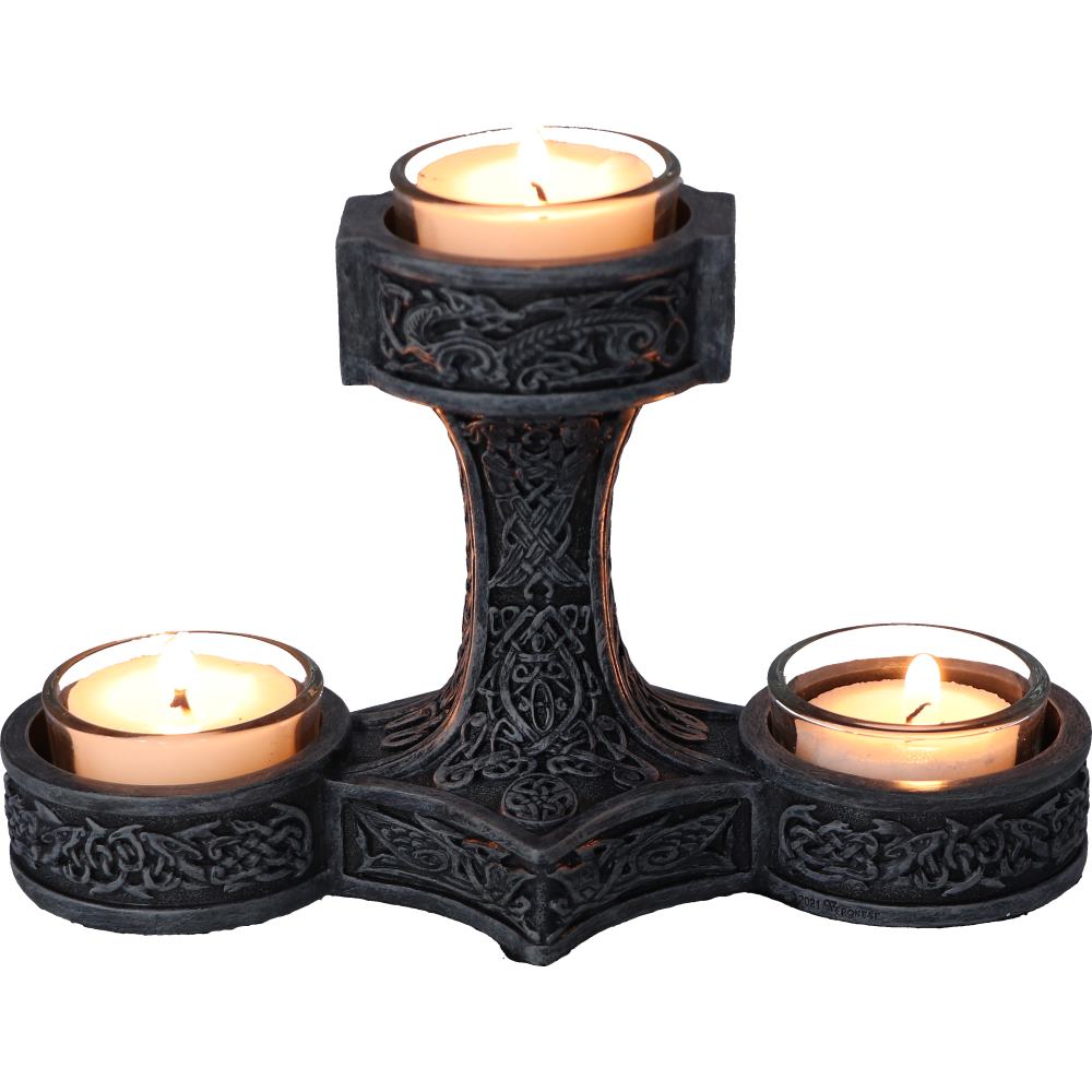 Thor's Hammer 18.5cm Tea Light Holder by Nemesis Now
