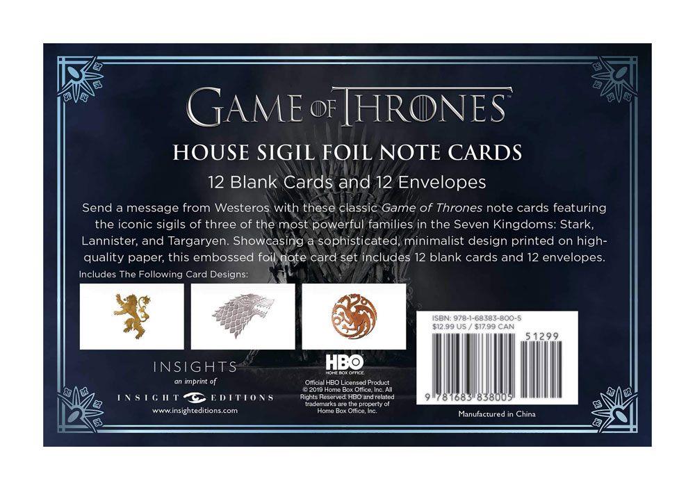 Game of Thrones Foil Note Cards 12-Pack House Sigil 89 x 132 mm