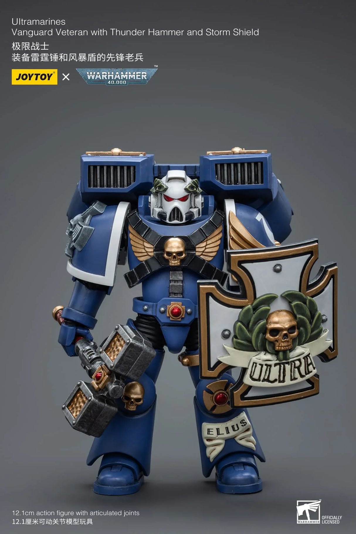 Warhammer 40K Ultramarines Vanguard Veteran with Thunder Hammer and Storm Shield 1/18 Scale Figure
