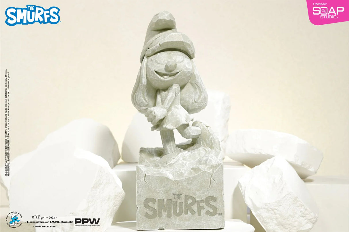 The Smurfs Carving Smurfette Statue (White Stone Version)