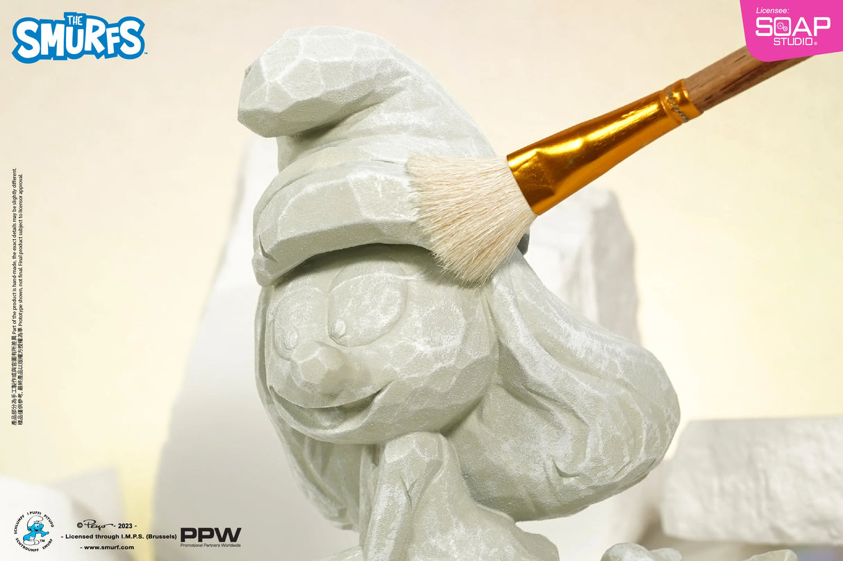The Smurfs Carving Smurfette Statue (White Stone Version)