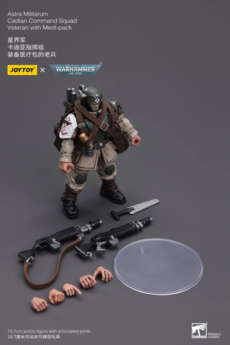 Warhammer 40K Astra Militarum Cadian Command Squad Veteran with Medi-pack 1/18 Scale Figure