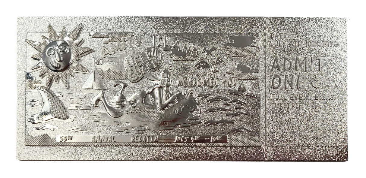 Jaws Limited Edition .999 Silver Plated Amity Island 50th Annual Regatta Ticket