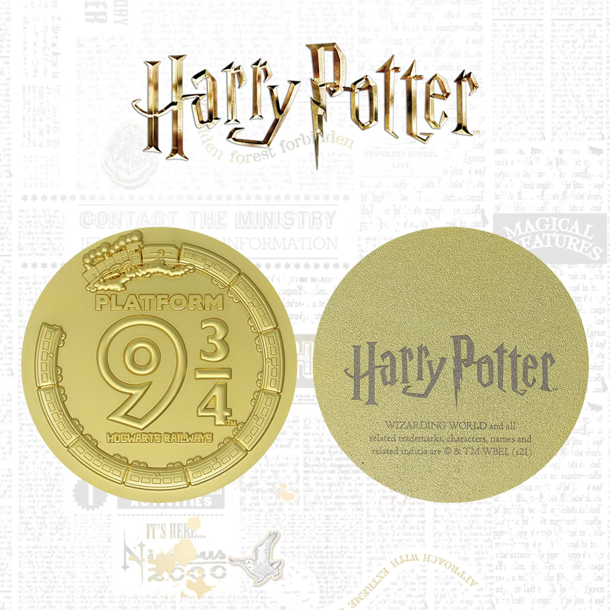 Harry Potter Limited Edition Platform 9 & 3/4 24K Gold Plated Medallion