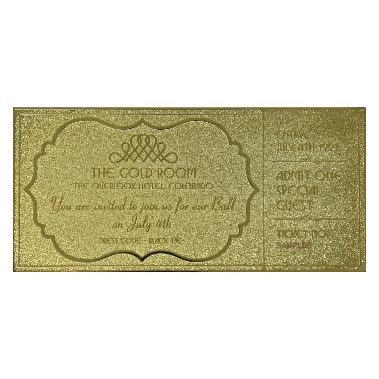 The Shining Limited Edition 24k Gold Plated The Overlook Hotel Ball Ticket