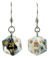 Lair Wear Dice Earrings D20 Marble Black & White with Gold