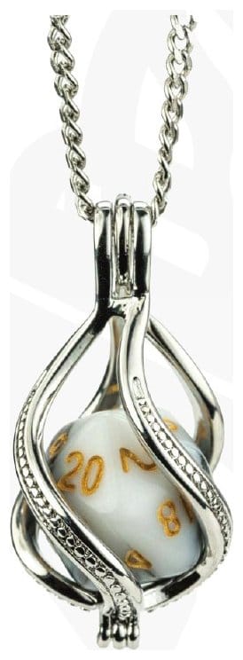 Lair Wear Caged Dice Necklace D20 Marble Black & White with Gold