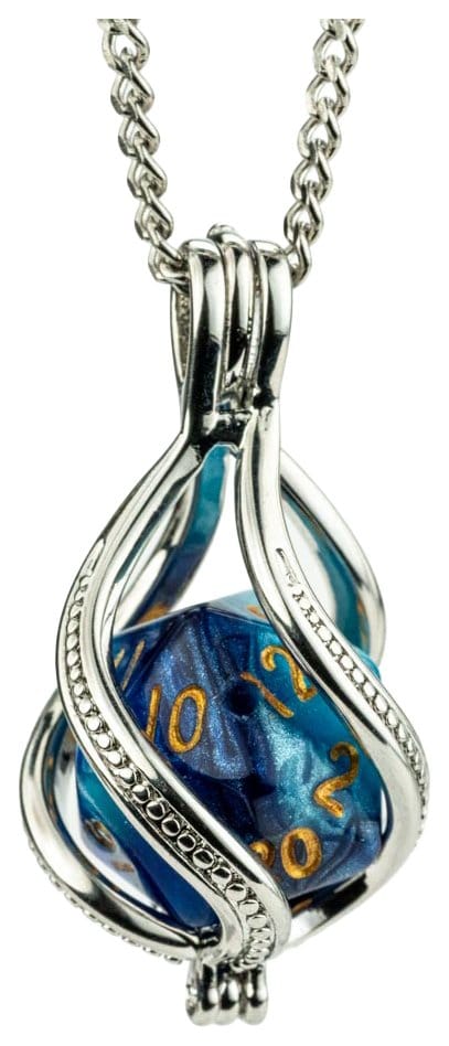 Lair Wear Caged Dice Necklace D20 Blue & Light Blue with Gold