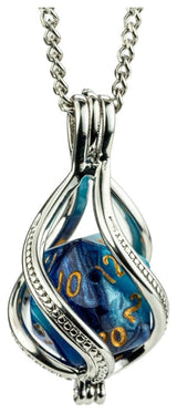 Lair Wear Caged Dice Necklace D20 Blue & Light Blue with Gold