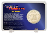 Transformers Collectable Coin The Movie 40th Anniversary Limited Edition 24k Gold Plated