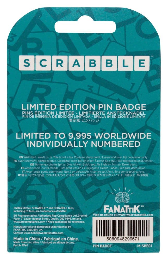 Scrabble Pin Badge Word Nerd Limited Edition